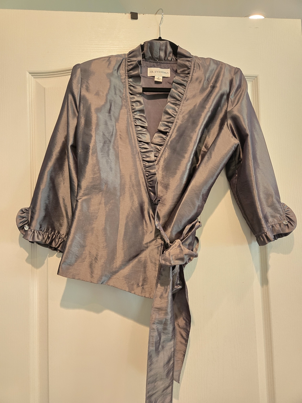 Silver Satin Wrap Blouse